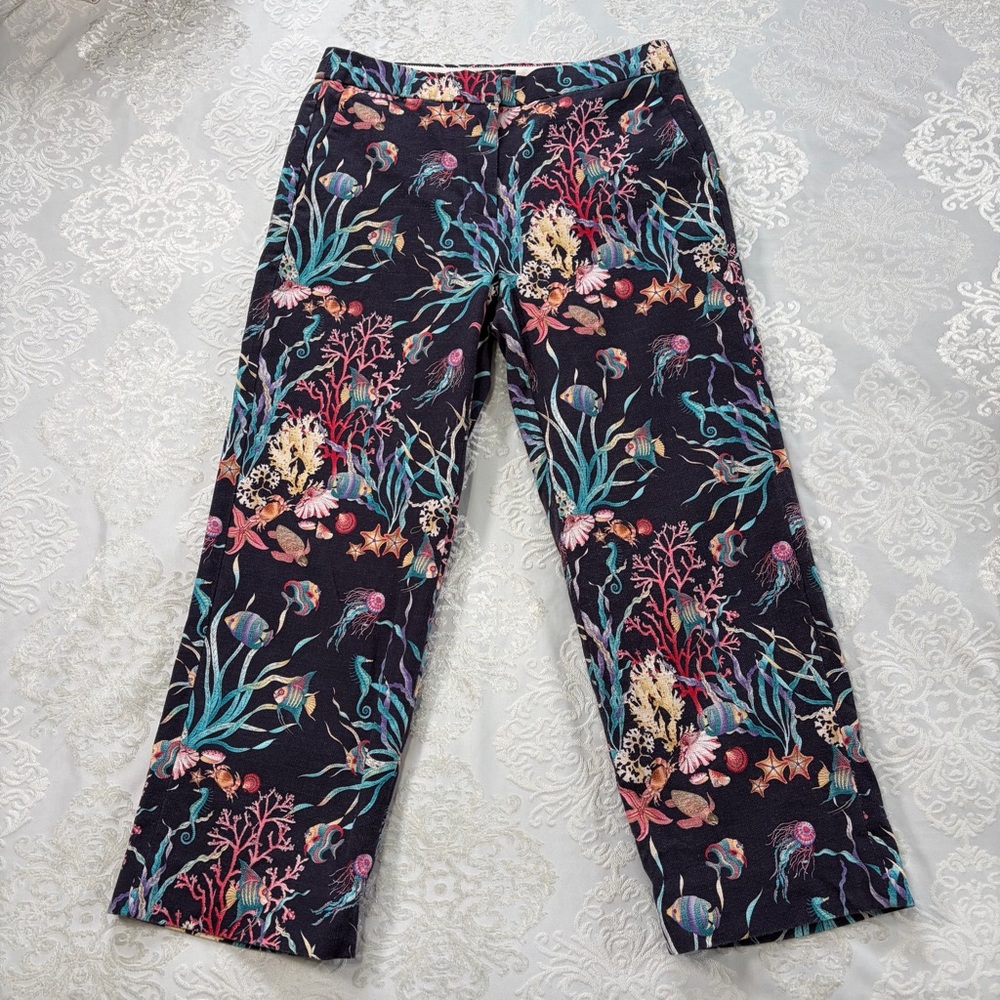 J.Crew Cropped Patio Pant Tropical Under The Sea Navy Size 4